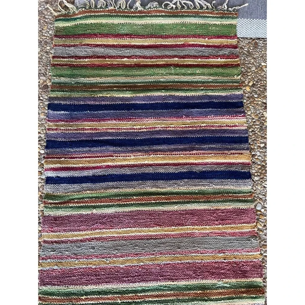 NOS Vintage 1940-50s Handmade Braided Wool Runner 21.5x134